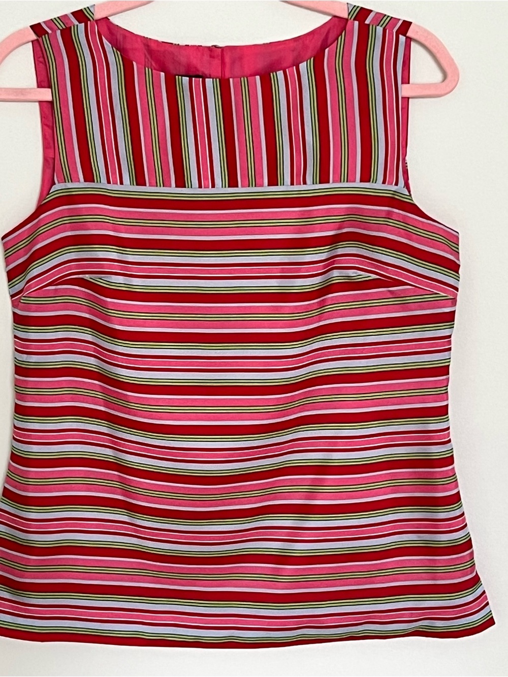 Talbots Women’s Lined Pink and Green Striped Sleeveless Silk Blouse Size 4